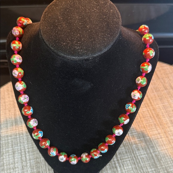 Cloisonne Jewelry - Vintage Cloisonné Beaded Hand-Knotted Necklace